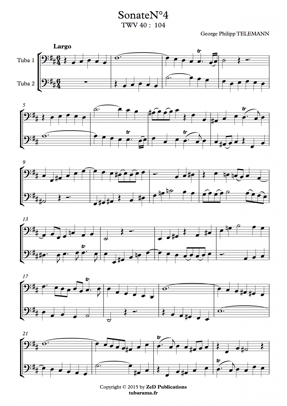 Sonate N°4 pour 2 flûtes (Georg Philipp Telemann) – Euphonium ou tuba