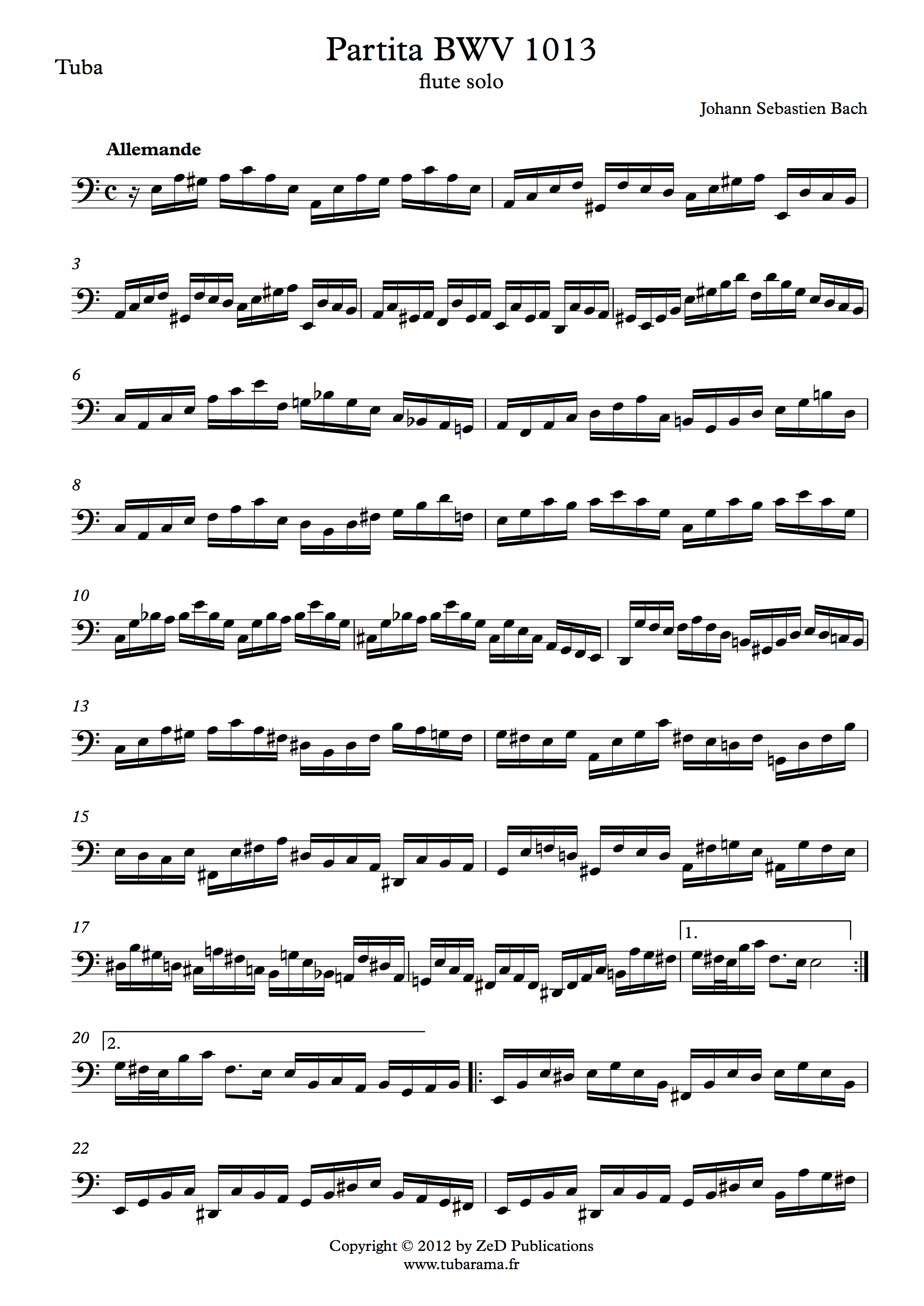 Partita pour flûte BWV 1013 (Jean-Sébastien Bach) – Euphonium ou Tuba