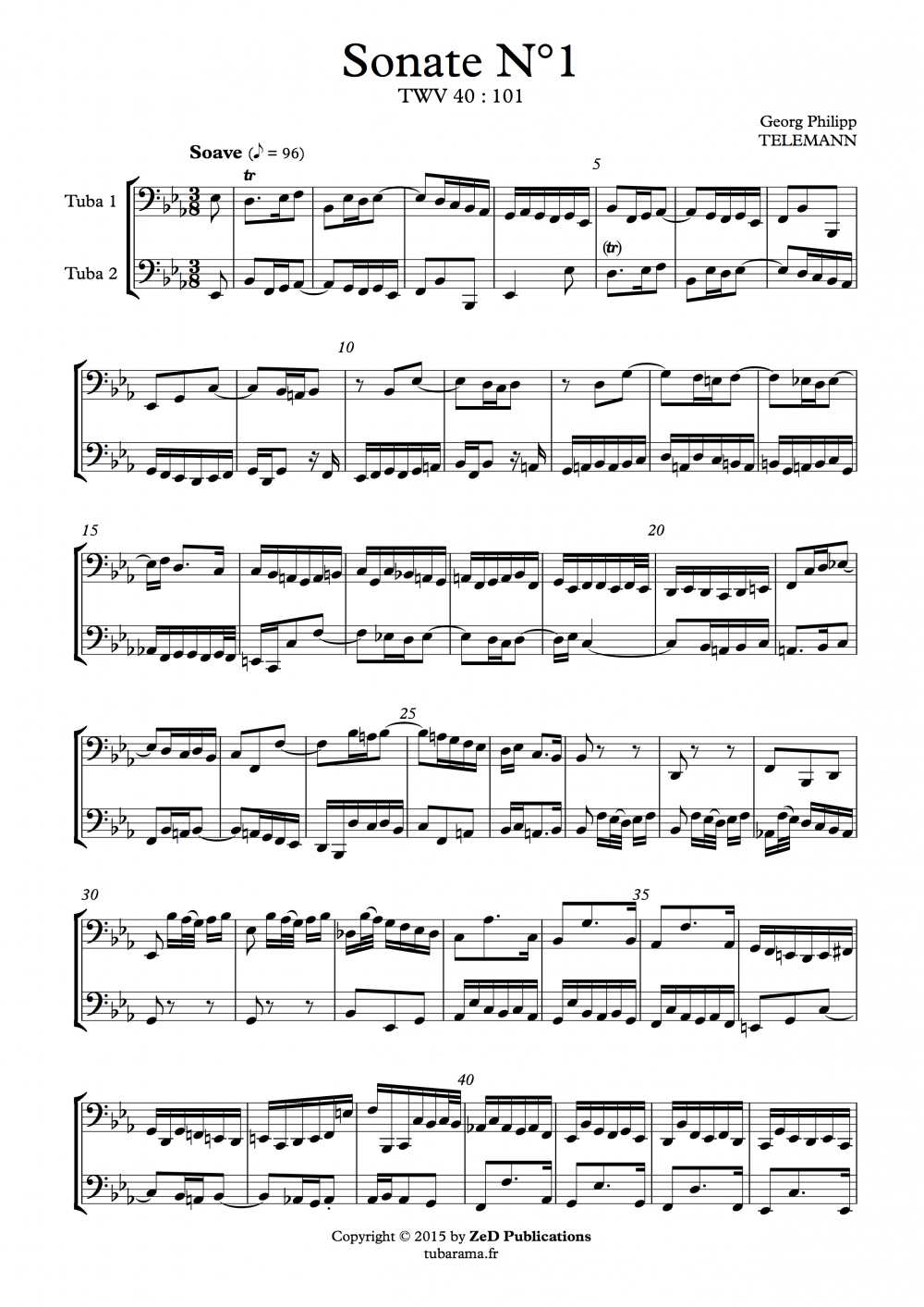 Sonate N°1 pour 2 flûtes (Georg Philipp Telemann) – Euphonium ou tuba