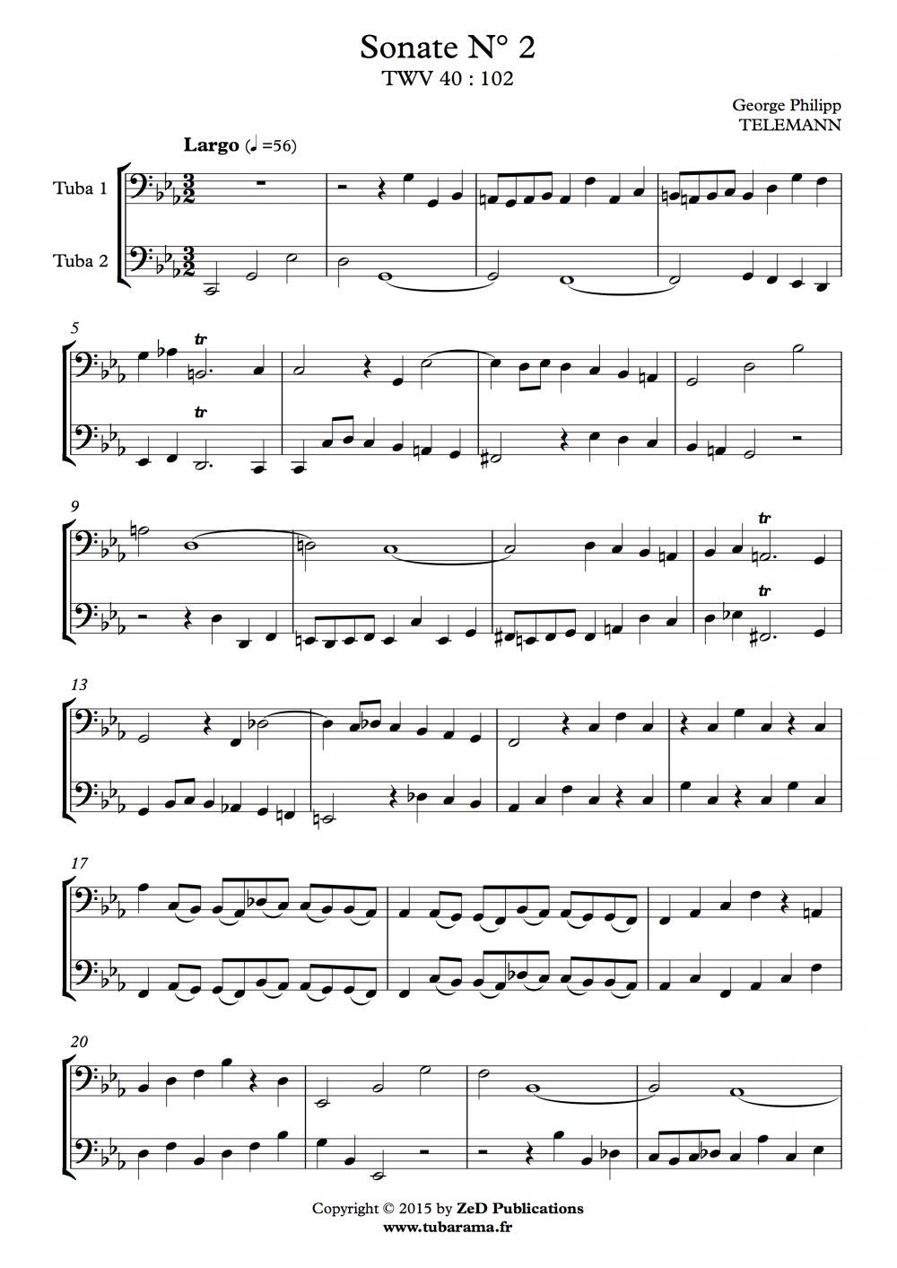 Sonate N°2 pour 2 flûtes (Georg Philipp Telemann) – Euphonium ou tuba