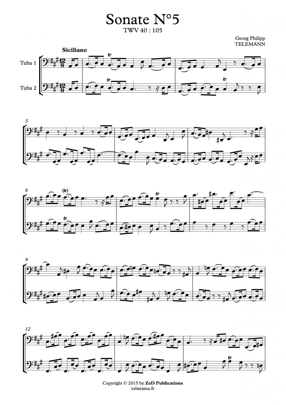 Sonate N°5 pour 2 flûtes Philipp Telemann) Euphonium ou tuba