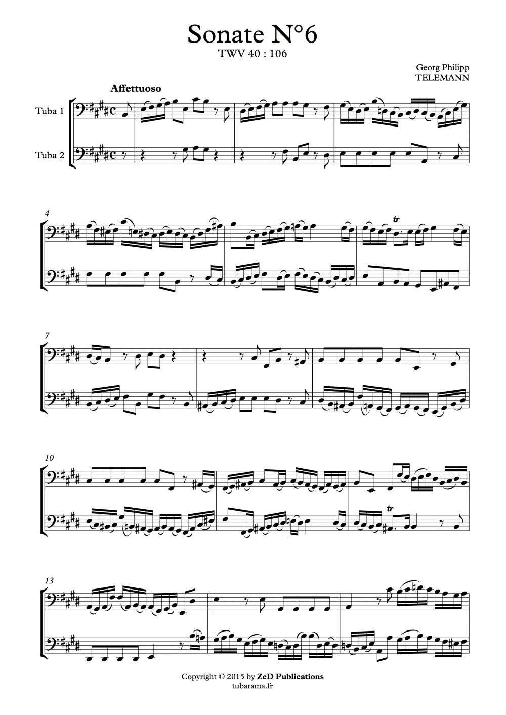 Sonate N°6 pour 2 flûtes (Georg Philipp Telemann) – Euphonium ou tuba