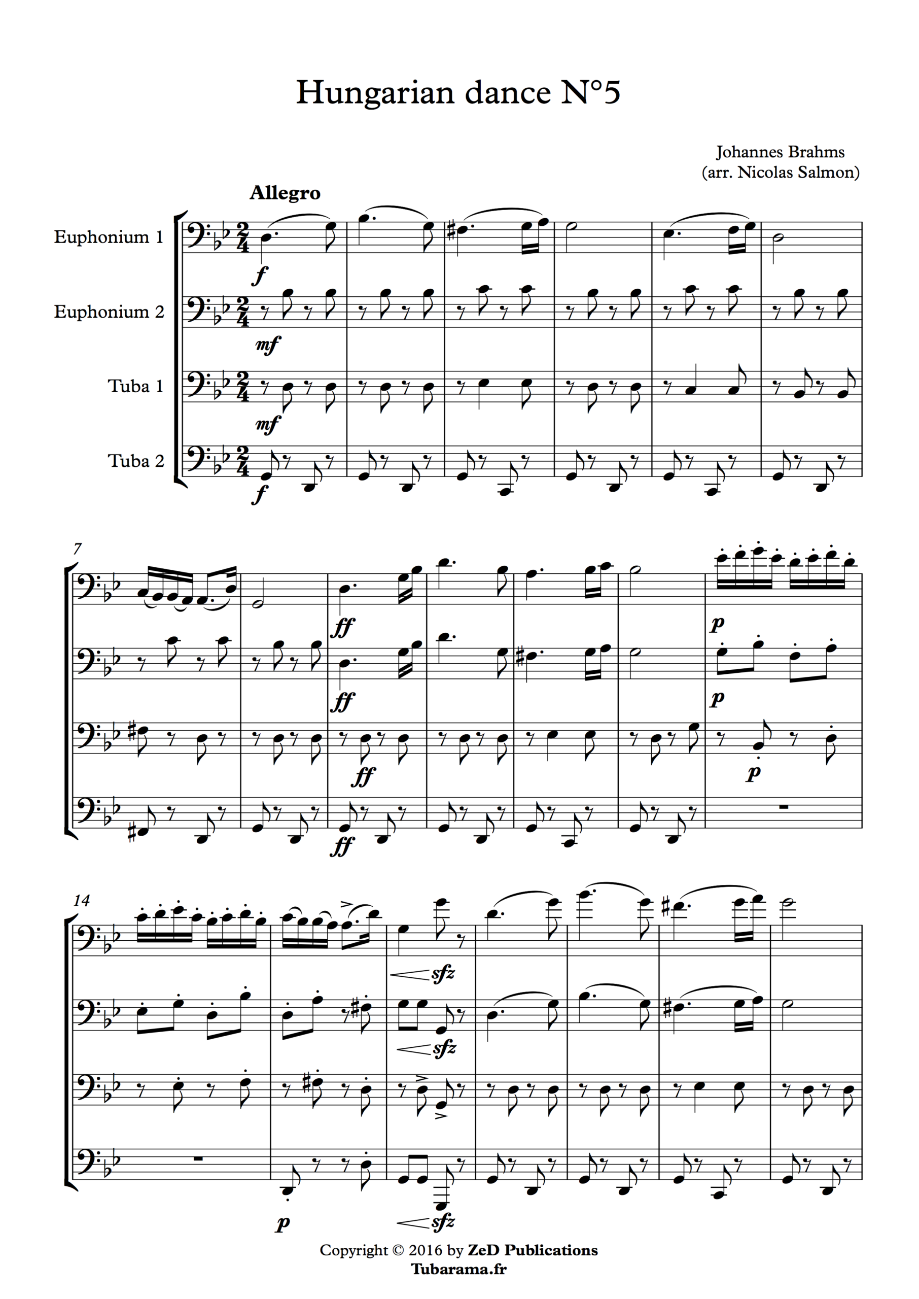 dance hongroise #5 pour tuba quartet