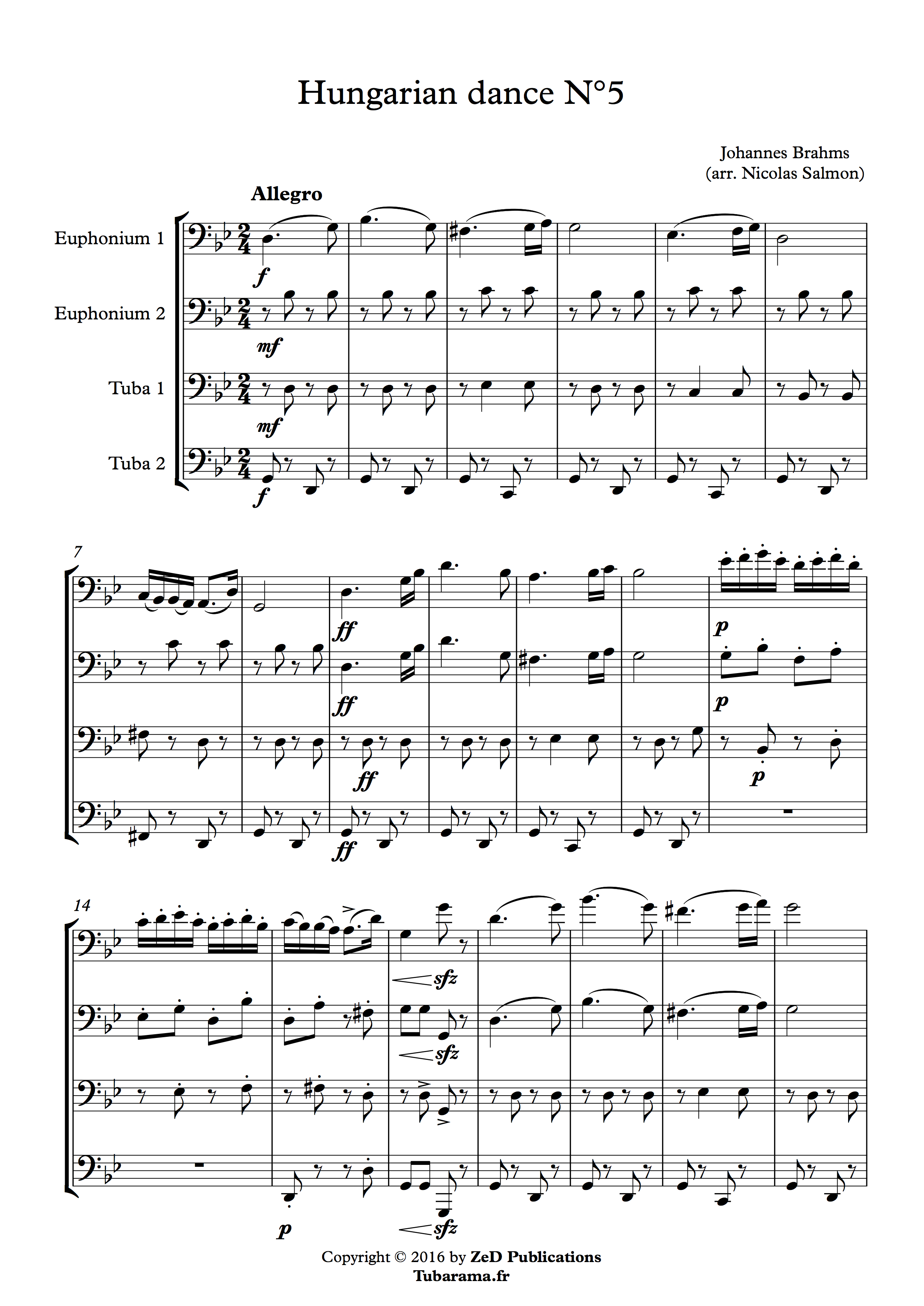 dance hongroise #5 pour tuba quartet