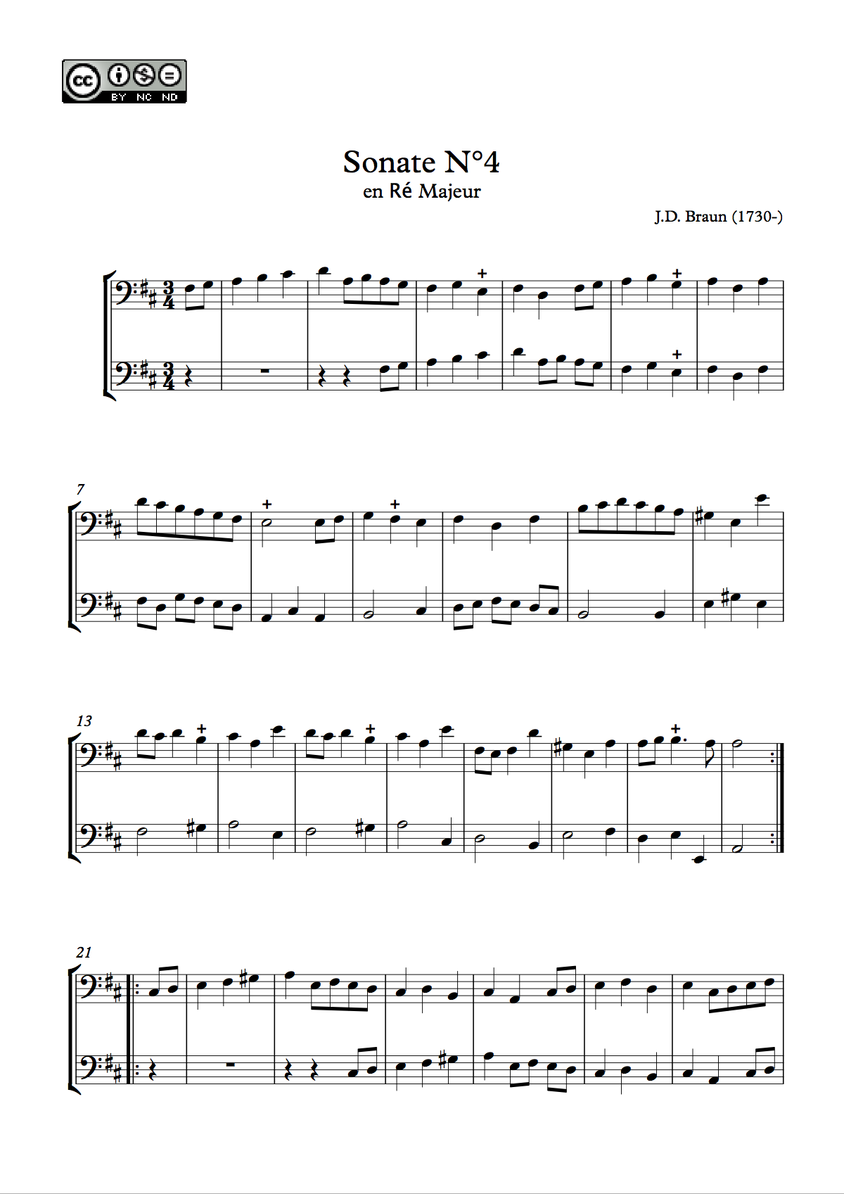 Sonate N°4 en Ré Majeur (Jean-Daniel Braun) – 2 Euphoniums ou 2 Tubas