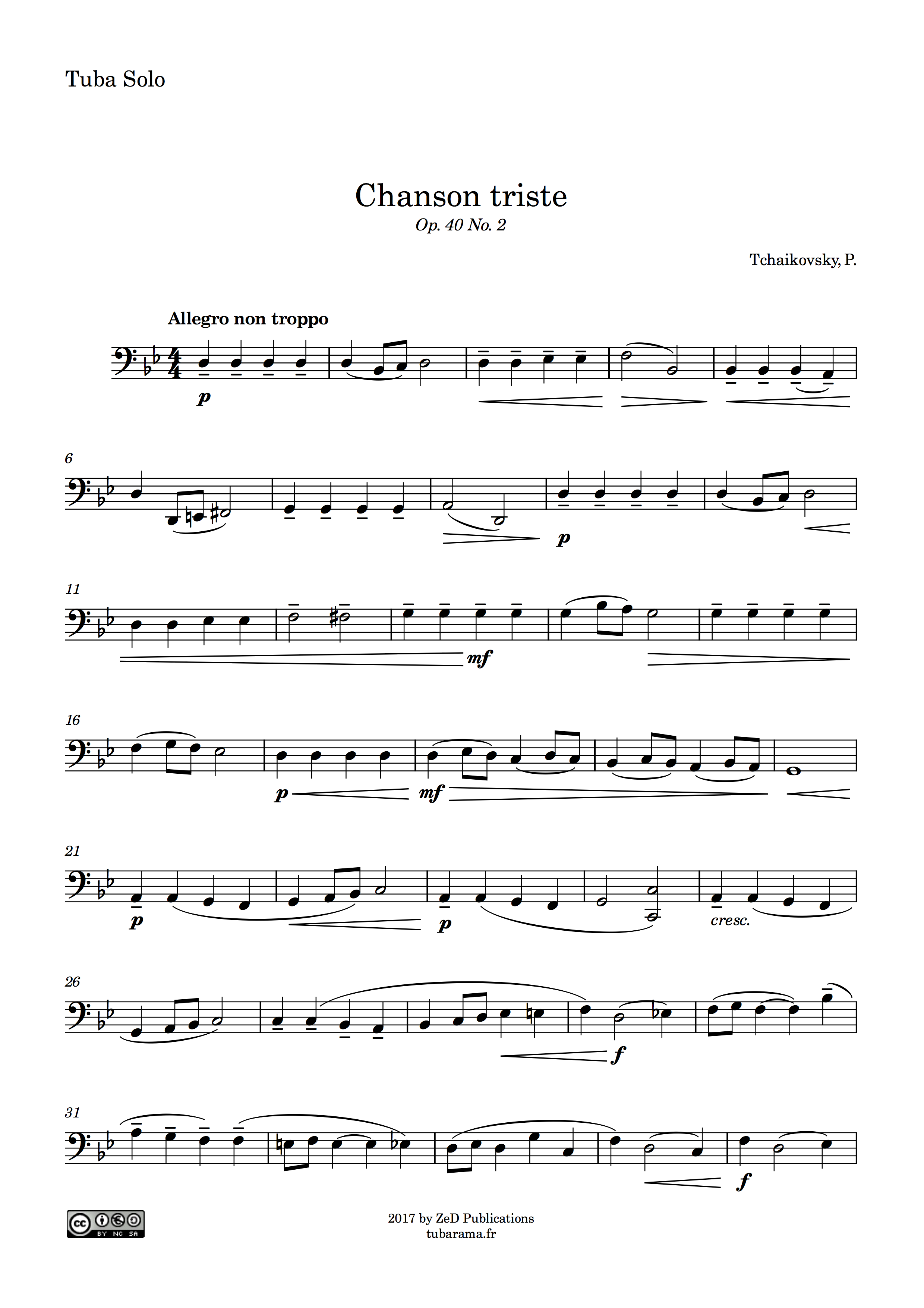 Chanson triste Op 40 No 2 (Piotr Ilitch Tchaïkovski) – Tuba + Piano